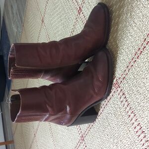 FRYE Brown Leather Block Heel Bootie